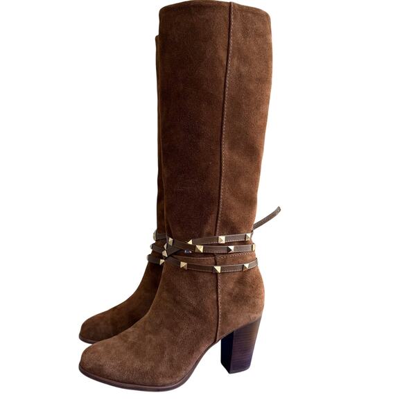 Antonio Melani Binx Brown Suede Studded Wrap Tall Boots Size 7.5